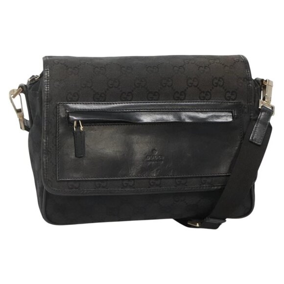 GUCCI GG Canvas Shoulder Bag Black Gold 019 0375 Auth 141991 - Picture 1 of 16